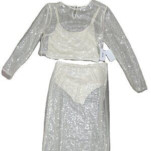 Jason Wu 3 Layer Cropped Sequin Evening Top and Skirt